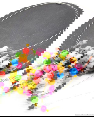 Colier statement unicat multicolor  Margele de lemn și tuburi de silicon (cod1273)