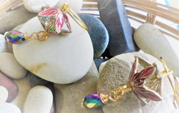 Cercei din sarma cu margele cloisonne si cristale tip swarovski - flower
