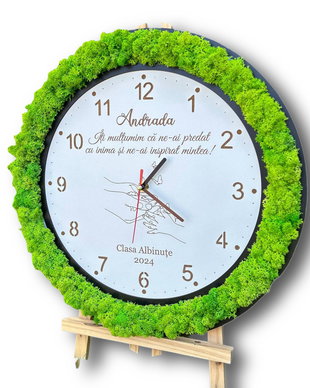 Ceas Personalizat cu Licheni Verzi  40 cm, Cadou pentru Cadre Didactice sau Aniversări