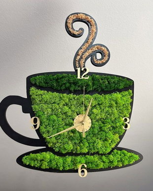 Ceas Ceașcă de Cafea din Lemn cu Licheni  Decor Natural pentru Bucătărie sau Cafenea