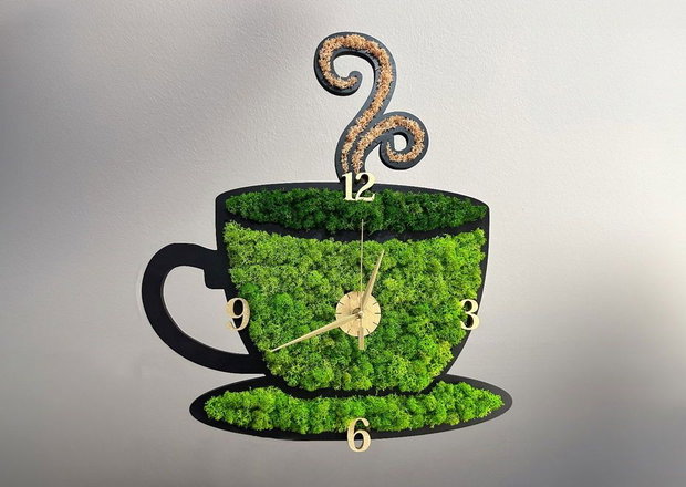 Ceas Ceașcă de Cafea din Lemn cu Licheni Decor Natural pentru Bucătărie sau Cafenea