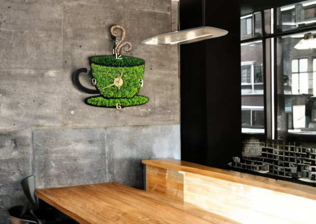 Ceas Ceașcă de Cafea din Lemn cu Licheni Decor Natural pentru Bucătărie sau Cafenea