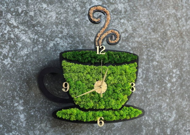 Ceas Ceașcă de Cafea din Lemn cu Licheni Decor Natural pentru Bucătărie sau Cafenea