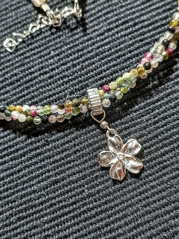 Colier argint X3 turmalina multicolora charm argint floare minimalit boho chic trendy - Transport gratuit