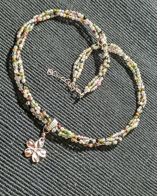 Colier argint X3 turmalina multicolora charm argint floare minimalit boho chic trendy - Transport gratuit
