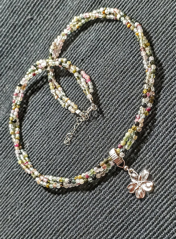 Colier argint X3 turmalina multicolora charm argint floare minimalit boho chic trendy - Transport gratuit