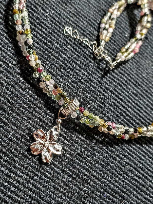 Colier argint X3 turmalina multicolora charm argint floare minimalit boho chic trendy - Transport gratuit