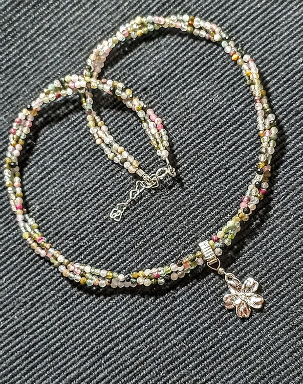 Colier argint X3 turmalina multicolora charm argint floare minimalit boho chic trendy - Transport gratuit