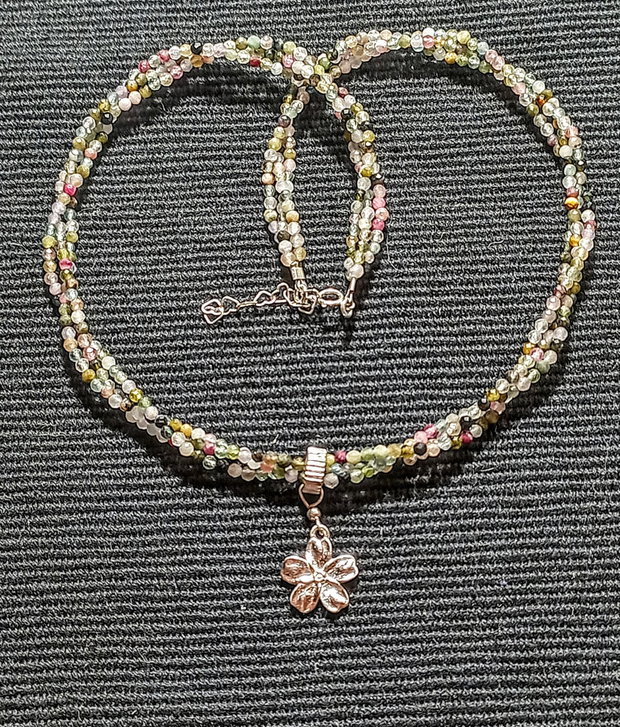 Colier argint X3 turmalina multicolora charm argint floare minimalit boho chic trendy - Transport gratuit
