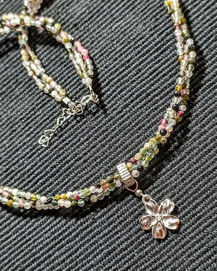 Colier argint X3 turmalina multicolora charm argint floare minimalit boho chic trendy - Transport gratuit