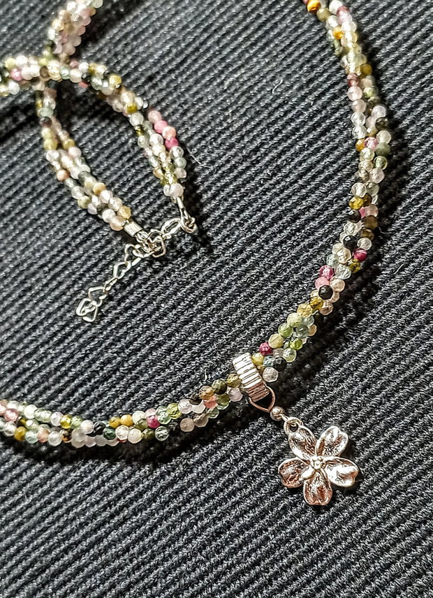 Colier argint X3 turmalina multicolora charm argint floare minimalit boho chic trendy - Transport gratuit