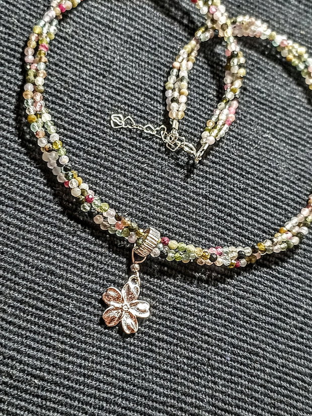 Colier argint X3 turmalina multicolora charm argint floare minimalit boho chic trendy - Transport gratuit