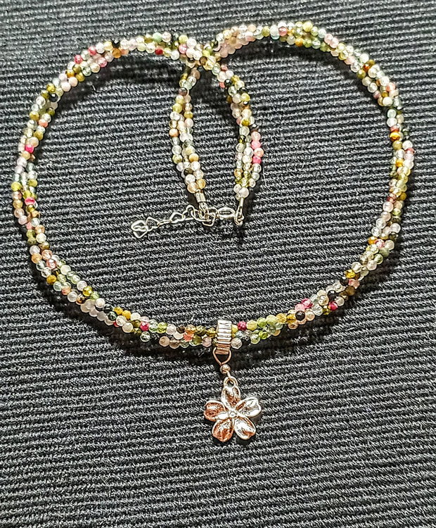 Colier argint X3 turmalina multicolora charm argint floare minimalit boho chic trendy - Transport gratuit