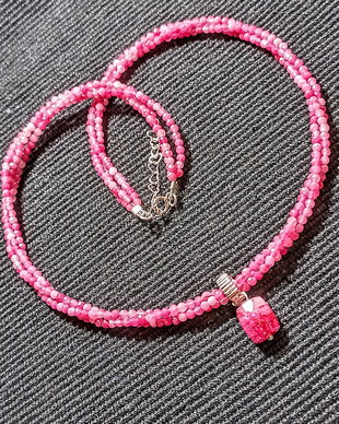 Colier argint X3  rubelit turmalina roz minimalist boho chic trendy - Transport gratuit