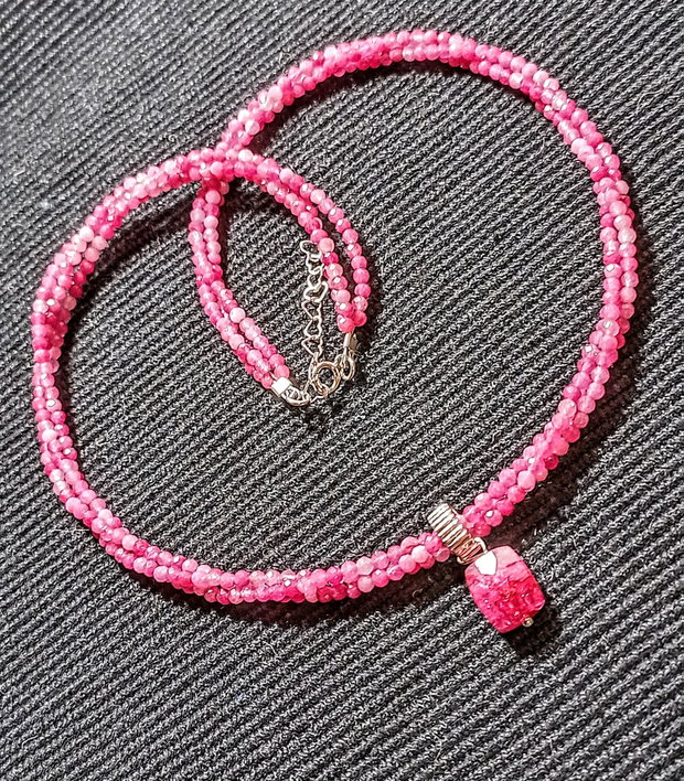 Colier argint X3  rubelit turmalina roz minimalist boho chic trendy - Transport gratuit