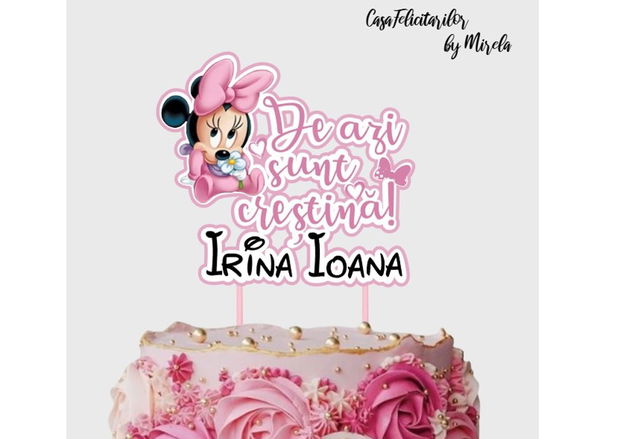 Tooper tort botez "De azi sunt crețtină" baby Minnie mouse