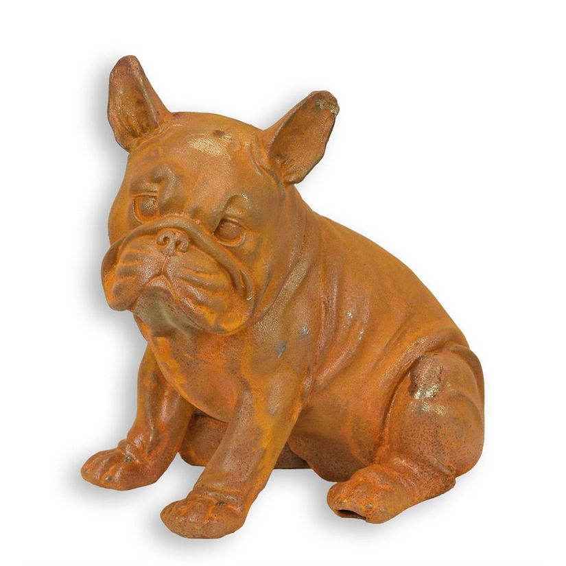 Buldog-statueta din fonta antik rusty