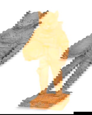 Pisica astronaut-statueta din fonta antik rusty