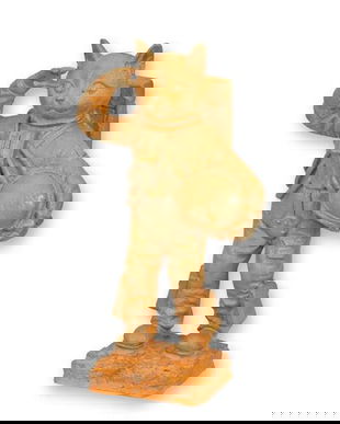 Pisica astronaut-statueta din fonta antik rusty