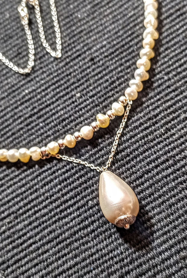 Colier argint perle naturale de cultura baroc mini perla seashell picatura lant argint minimalist boho chic trendy - Transport gratuit