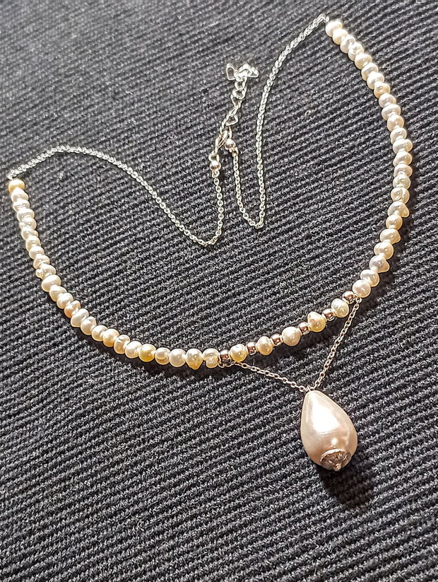 Colier argint perle naturale de cultura baroc mini perla seashell picatura lant argint minimalist boho chic trendy - Transport gratuit