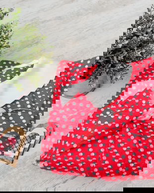 Rochie Camasa Rosie cu Buline si Guler Mare Rotund Alb