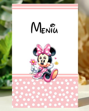 Meniuri botez fetițe Minnie mouse roz