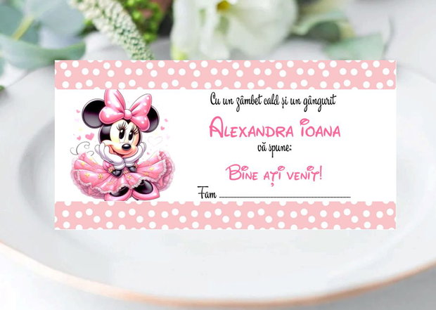Meniuri botez fetițe Minnie mouse roz