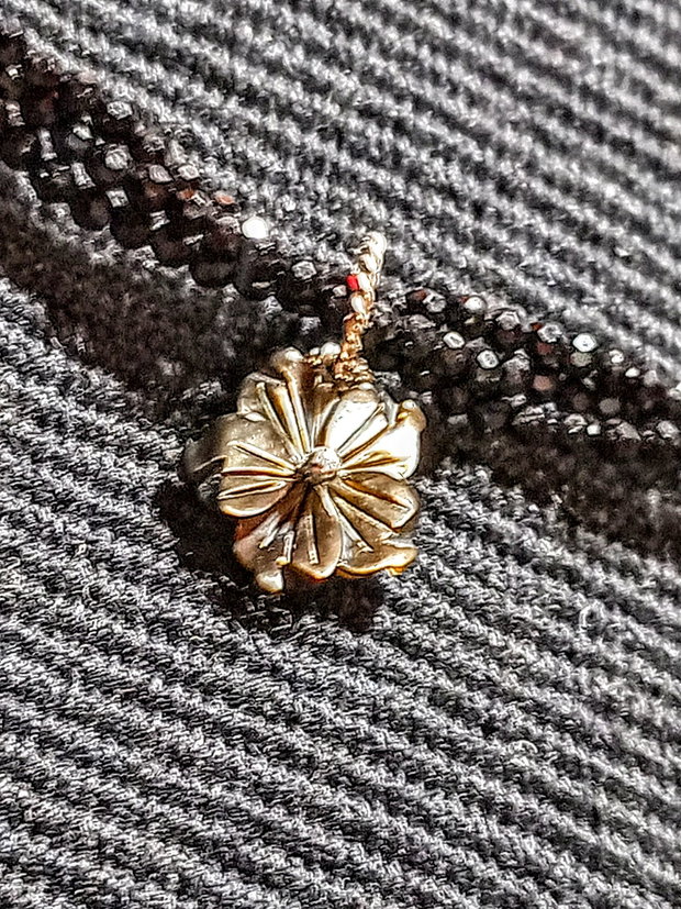 Colier argint X3 spinel negru sidef gri floare gravata charm minimalist boho chic trendy - Transport gratuit