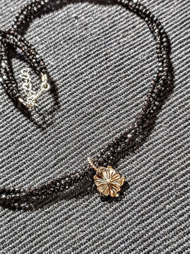 Colier argint X3 spinel negru sidef gri floare gravata charm minimalist boho chic trendy - Transport gratuit