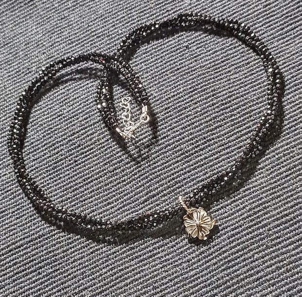 Colier argint X3 spinel negru sidef gri floare gravata charm minimalist boho chic trendy - Transport gratuit