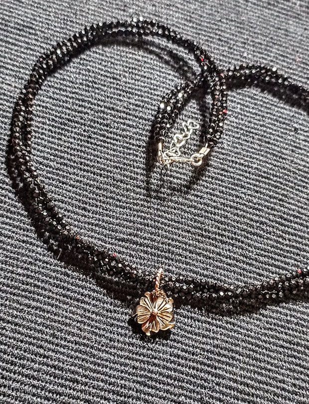 Colier argint X3 spinel negru sidef gri floare gravata charm minimalist boho chic trendy - Transport gratuit