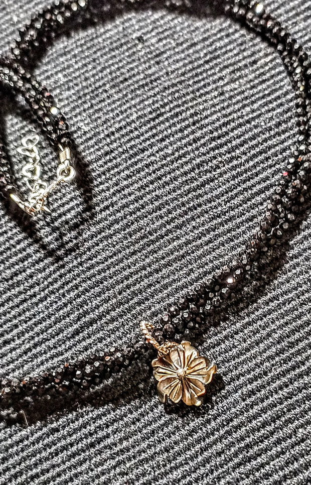 Colier argint X3 spinel negru sidef gri floare gravata charm minimalist boho chic trendy - Transport gratuit