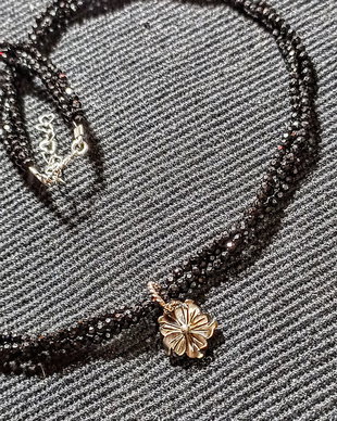 Colier argint X3 spinel negru sidef gri floare gravata charm minimalist boho chic trendy - Transport gratuit