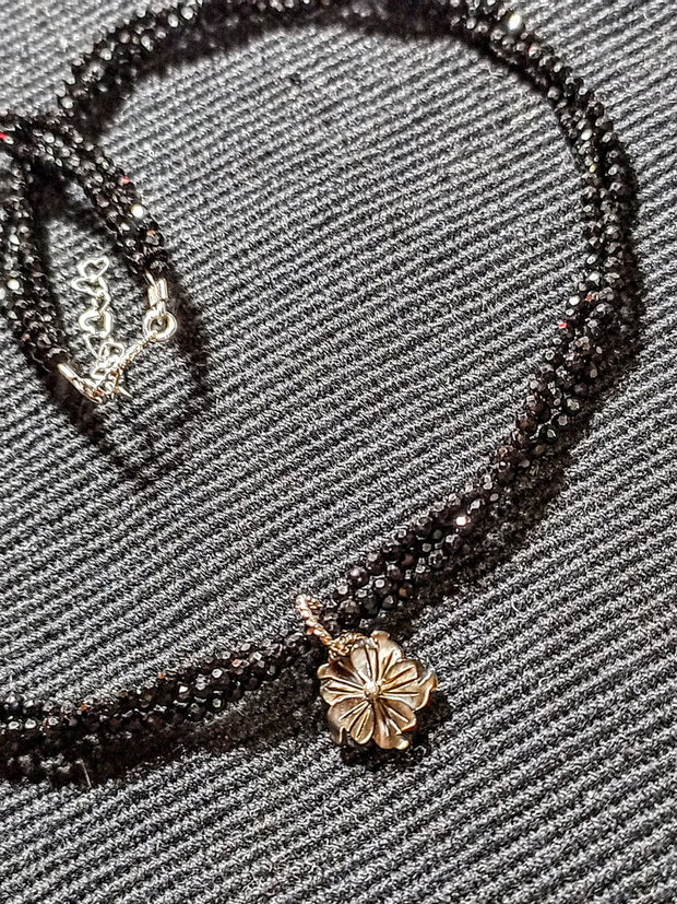 Colier argint X3 spinel negru sidef gri floare gravata charm minimalist boho chic trendy - Transport gratuit