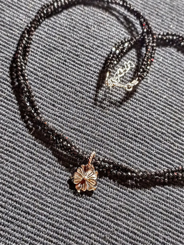 Colier argint X3 spinel negru sidef gri floare gravata charm minimalist boho chic trendy - Transport gratuit