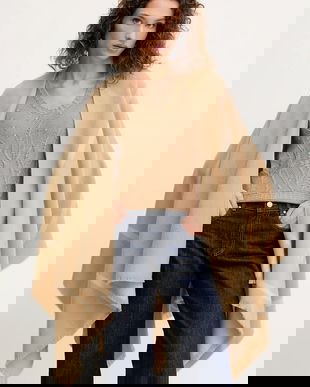 MM poncho de lână GIUDEA culoarea bej, 2526546037600