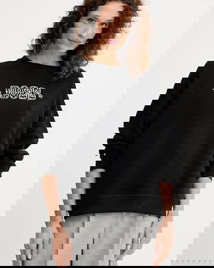 BOSS Orange hanorac de bumbac culoarea negru, cu imprimeu, 50546961