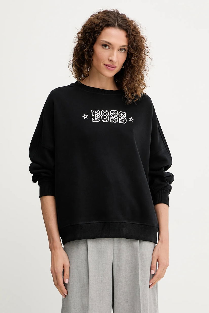 BOSS Orange hanorac de bumbac culoarea negru, cu imprimeu, 50546961
