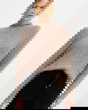 Luisa Spagnoli pulover din amestec de lână culoarea bej, cu turtleneck, 100150