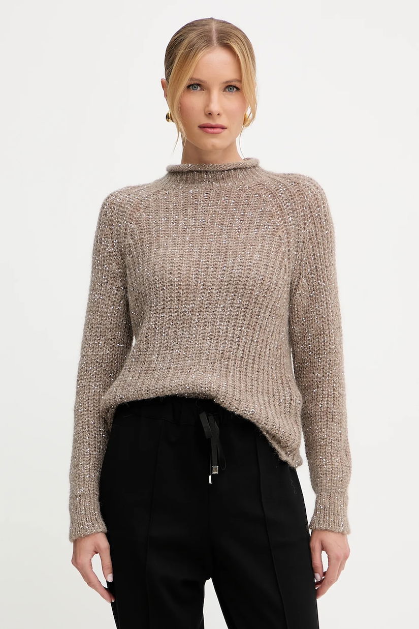 Luisa Spagnoli pulover din amestec de lână culoarea bej, cu turtleneck, 100150