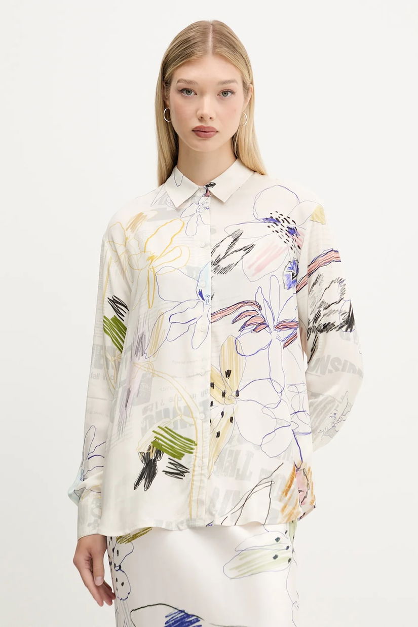 Desigual camasa NEWSARTY culoarea bej, cu guler clasic, relaxed, 25WWCW14