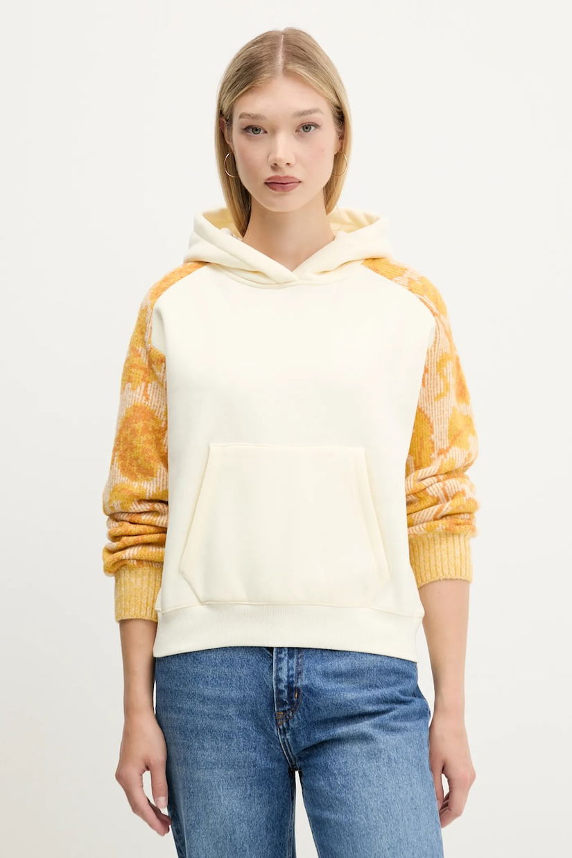 Desigual bluza MANI culoarea bej, cu glugă, modelator, 25WWSK07