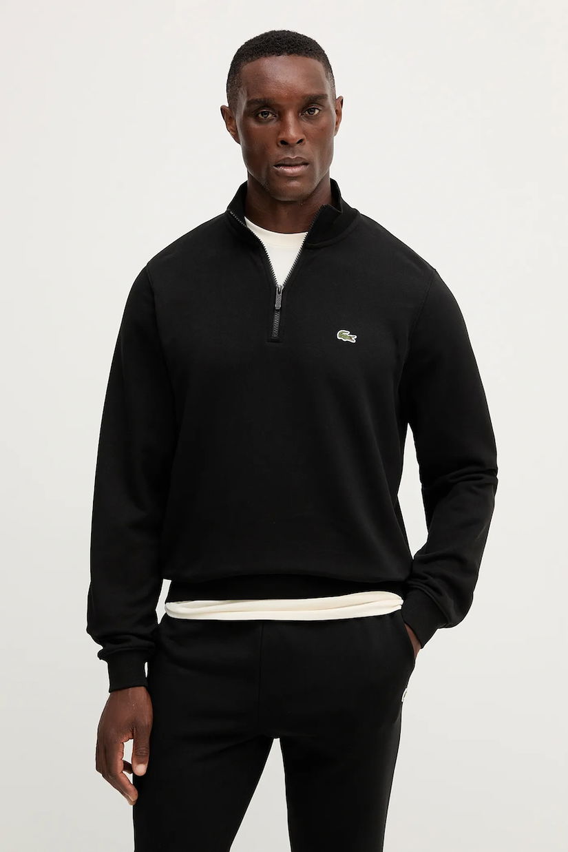 Lacoste hanorac de bumbac culoarea negru, neted, SH9774