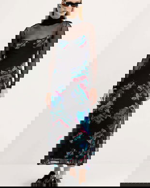 Desigual rochie WATERCOLOR LACROIX culoarea negru, maxi, drept, 25WWVK03