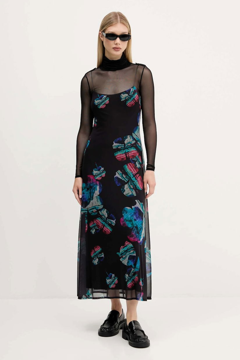 Desigual rochie WATERCOLOR LACROIX culoarea negru, maxi, drept, 25WWVK03