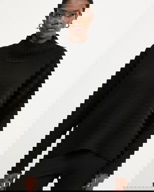 Liviana Conti pulover de cașmir culoarea negru, călduros, cu guler, F5WC14