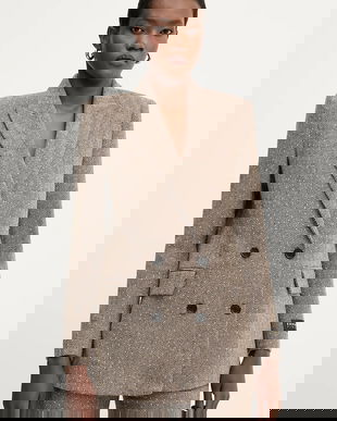 ERMANNO Firenze sacou culoarea maro, cu două rânduri de nasturi, cu imprimeu, 57TI001ED0