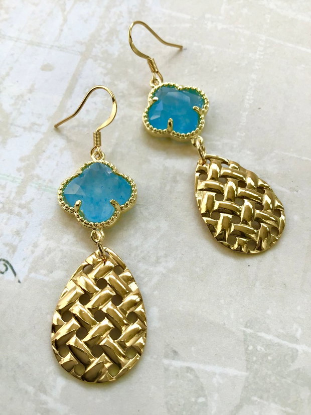 Cercei calcedonie blue & inox gold