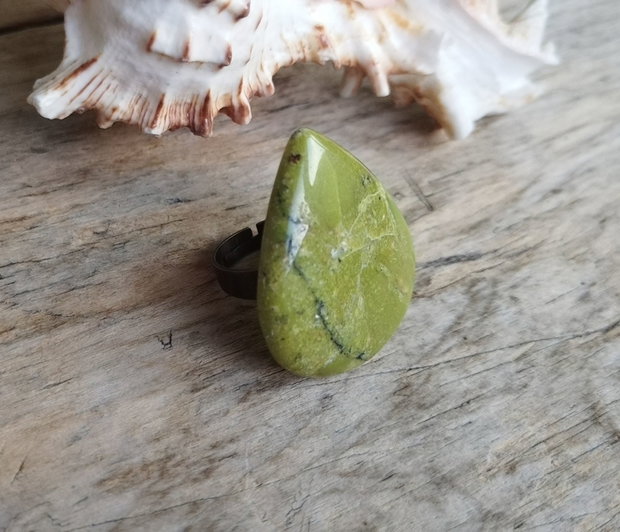 Inel opal verde - inel bronz, reglabil